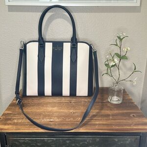 Kate Spade Darcy Pond Navy & White Striped Large Satchel Leather Women's Handbag